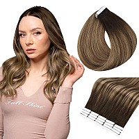 Full Shine 18 Inch Tape In Hair Extensions Ombre Balayage Tape In Extensions Color 2 Darkest Brown Fading To 3 And 27 Honey Blon