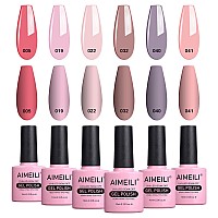 AIMEILI Soak Off gel Nail Polish gifts for Mothers Day, Pastel Pink Nude color Natural Skin Tone Nail gel color Set Of 6pcs X 10ml - Kit Set 22