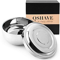 QSHAVE Stainless Steel Shaving Bowl with Lid 4 Inch Diameter Large Deep Size chrome Plated Shinning Finish