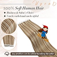 Ugeat Invisible Tape In Hair Extensions Human Hair Dark Golden Blonde Highlights Bleach Blonde Glue In Hair Extensions Real Huma