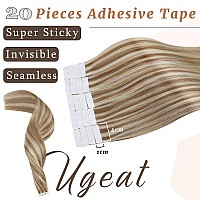 Ugeat Invisible Tape In Hair Extensions Human Hair Dark Golden Blonde Highlights Bleach Blonde Glue In Hair Extensions Real Huma