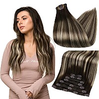 Full Shine Clip In Human Hair Extensions 16 Inch Brazilian Hair Clip In Extensions Brown Ombre Dark Brown Mix Platinum Blonde Re