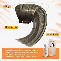 Full Shine Clip In Human Hair Extensions 16 Inch Brazilian Hair Clip In Extensions Brown Ombre Dark Brown Mix Platinum Blonde Re