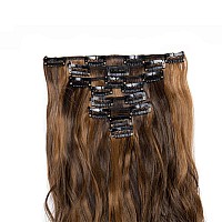 Benehair Clip In Hair Extensions 8Pcs 24Inch Long Wavy Synthetic Hairpieces Ombre Two Tones Highlighted Dark Brown Coffee Brow