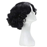 Anogol Hair Cap+Short Black Curly Wigs with Middle Part for Women Synthetic Wig Cosplay