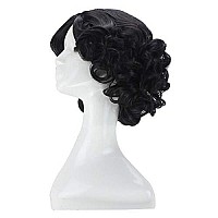 Anogol Hair Cap+Short Black Curly Wigs with Middle Part for Women Synthetic Wig Cosplay