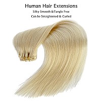 Clip In Hair Extensions Platinum Blonde Hair Extensions Real Human Hair 20 Inch 7 Pieces 70G Straight Double Wefted Remy Human H