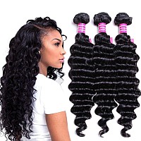 Vrvogue 10 12 14 Brazilia Deep Wave Hair Bundles Unprocessed Virgin Brazilian Human Hair Natural Color Weave Bundles Human