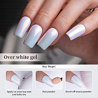 Prettydiva Mermaid Chrome Nail Powder White Unicorn Chrome Nails Powder Aurora Iridescent Powder Pigment For Nails Opal Pearl