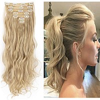 Lelinta 24 Thick Curly Full Head Clip In On Double Weft Hair Extensions Sandy Blonde Mix Bleach Blonde