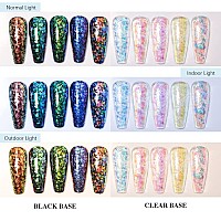 Born Pretty Nail Confetti Powder Chameleon Flakes Paillette Chrome Nail Powder Irregular Nail Art Glitter Sequins Flakes 5 Jars