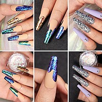 Born Pretty Nail Confetti Powder Chameleon Flakes Paillette Chrome Nail Powder Irregular Nail Art Glitter Sequins Flakes 5 Jars