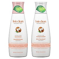 Live Clean Coconut Milk Moisturizing Shampoo and Coconut Milk Moisturizing Conditioner with Certified Organic Coconut Extract and Oil, Petrolatum-free, Phthalate-free and Paraben-free, 12 oz each