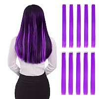 Colored Clip In Hair Extensions 22 10Pcs Straight Fashion Hairpieces For Party Highlights Purple