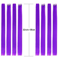 Colored Clip In Hair Extensions 22 10Pcs Straight Fashion Hairpieces For Party Highlights Purple