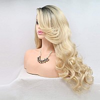 Xiweiya Long Ombre Blonde Lace Front Wig With Dark Roots 2 Tones Ash Blonde Wig Body Wave 13X3 Lace Front Wigs Side Part Heat Re