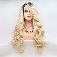 Xiweiya Long Ombre Blonde Lace Front Wig With Dark Roots 2 Tones Ash Blonde Wig Body Wave 13X3 Lace Front Wigs Side Part Heat Re