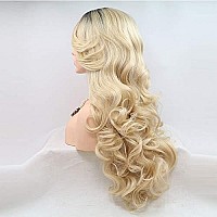 Xiweiya Long Ombre Blonde Lace Front Wig With Dark Roots 2 Tones Ash Blonde Wig Body Wave 13X3 Lace Front Wigs Side Part Heat Re