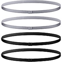 4 Pieces Thick Non-Slip Elastic Sport Headbands Hair Headbands for Women and Men (Black, Grey)