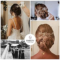 SWEETV Bridal Hair Comb Clip Pin Rhinestone Pearl Wedding Hair Accessories for Bride Bridesmaid, Silver