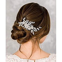 SWEETV Bridal Hair Comb Clip Pin Rhinestone Pearl Wedding Hair Accessories for Bride Bridesmaid, Silver