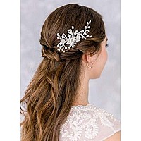 SWEETV Bridal Hair Comb Clip Pin Rhinestone Pearl Wedding Hair Accessories for Bride Bridesmaid, Silver