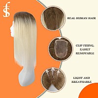 Full Shine Clip In Hair Topper Remy Human Hair 16 Inch Crown Topper Mono Base Hair Topper For Women With Hair Loss Thinning Hair