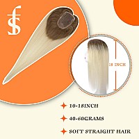 Full Shine Clip In Hair Topper Remy Human Hair 16 Inch Crown Topper Mono Base Hair Topper For Women With Hair Loss Thinning Hair