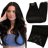 Full Shine Black Human Hair Clip In Extensions Off Black Hair Extensions Real Human Hair For Short Hair Tripple Weft Remy Hair E