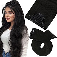 Moresoo Clip In Hair Extensions Human Hair Black 24Inch Double Weft Human Hair Clip In Extensions Natural Black Remy Hair Extens