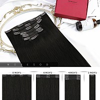 Moresoo Clip In Hair Extensions Human Hair Black 24Inch Double Weft Human Hair Clip In Extensions Natural Black Remy Hair Extens