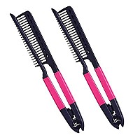 Herstyler Straightening Comb For Hair - Flat Iron Comb For Great Tresses - Hair Straightener Comb With A Grip - Comb For Knotty Hair - Pink Hot Iron Comb To Smoothe Hair - Set of 2