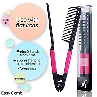 Herstyler Straightening Comb For Hair - Flat Iron Comb For Great Tresses - Hair Straightener Comb With A Grip - Comb For Knotty Hair - Pink Hot Iron Comb To Smoothe Hair - Set of 2