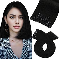 Moresoo Black Hair Extensions Clip In Human Hair Jet Black Clip In Hair Extensions Real Human Hair Double Weft Human Hair Extens