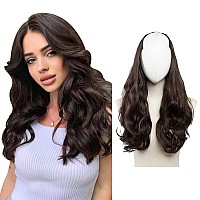 SARLA Dark Brown Clip in U Part Hair Extensions Full Head Long Curly Wave Synthetic Hairpiece for Women 24 Inch