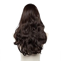 SARLA Dark Brown Clip in U Part Hair Extensions Full Head Long Curly Wave Synthetic Hairpiece for Women 24 Inch