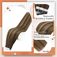 Full Shine Tape In Hair Extensions 18Inch Skin Weft Tape In Human Hair Medium Brown To Honey Blonde Real Human Hair Extensions T