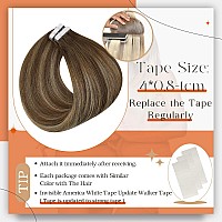 Full Shine Tape In Hair Extensions 18Inch Skin Weft Tape In Human Hair Medium Brown To Honey Blonde Real Human Hair Extensions T