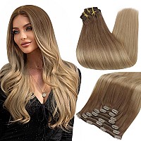 Full Shine Blonde Clip In Hair Extensions Ombre Human Hair Clip In Extensions Balayage Color 10 Fading To 14 Blonde Clip In Real