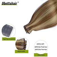 Tape In Golden Brown Hair With Blonde Highlights Human Remy Hair Extensions Silky Straight Seamless Skin Weft Remy Real Hair 18