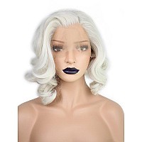 ANOGOL Hair Cap+ Platinum Short Blonde 13?3 Lace Front Wig White Women Curly Wavy Bob Wigs for Drag Queen Synthetic Body Wave Lace Wig Hair Costumes