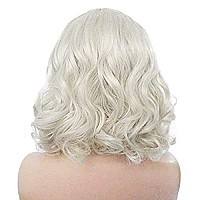 ANOGOL Hair Cap+ Platinum Short Blonde 13?3 Lace Front Wig White Women Curly Wavy Bob Wigs for Drag Queen Synthetic Body Wave Lace Wig Hair Costumes