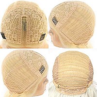 ANOGOL Hair Cap+ Platinum Short Blonde 13?3 Lace Front Wig White Women Curly Wavy Bob Wigs for Drag Queen Synthetic Body Wave Lace Wig Hair Costumes