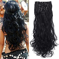 Lelinta 24 Thick Curly Full Head Clip In On Double Weft Hair Extensions Natural Black