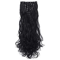 Lelinta 24 Thick Curly Full Head Clip In On Double Weft Hair Extensions Natural Black