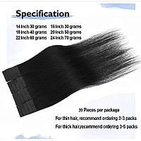 Aison Jet Black Tape In Hair Extensions Human Hair 18 Inch 40G Tape In Human Hair Extensions Invisible Tape In Hair Extensions H