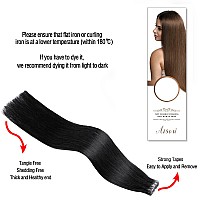 Aison Jet Black Tape In Hair Extensions Human Hair 18 Inch 40G Tape In Human Hair Extensions Invisible Tape In Hair Extensions H