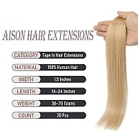 Aison Tape In Hair Extensions Honey Blonde 22 Inch 100 Strawberry Blonde Remy Human Hair Extensions Silky Straight For Women 20