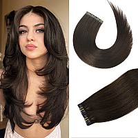 Aison Dark Brown Tape In Hair Extensions Human Hair 100 Remy Human Hair Extensions Silky Straight For Fashion Women 20 Pcspack