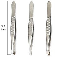 Luxxii (3 Pack) Tweezers Set - Stainless Steel Slant Tip, Flat, Point Tweezers Hair Plucker for Hair and Eyebrows Personal Care (A)